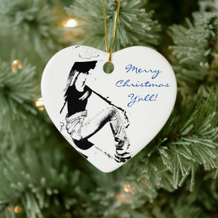 Cowgirl Christmas Keramik Ornament