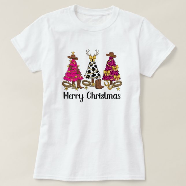 Cowgirl Christmas Trees Merry Christmas  T-Shirt (Design vorne)
