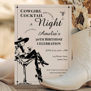 Cowgirl-Cocktail-Nacht-Geburtstag Einladung