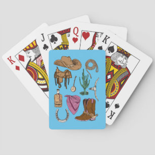 Cowgirl Collage Playing Cards: Western Theme Blue Spielkarten