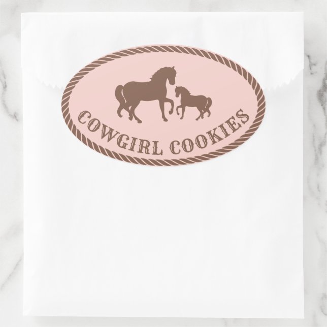 Cowgirl Cookies | Pferd Ovaler Aufkleber (Tasche)