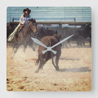 Cowgirl Corral Rinder trennen Western Quadratische Wanduhr