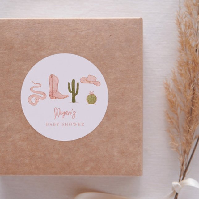 Cowgirl Country Baby Dusche Gefallen Runder Aufkleber (Von Creator hochgeladen)