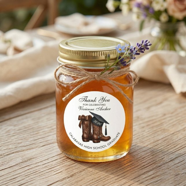 Cowgirl Country Chic Graduation Runder Aufkleber (Country Chic Cowgirl Graduation Sticker)