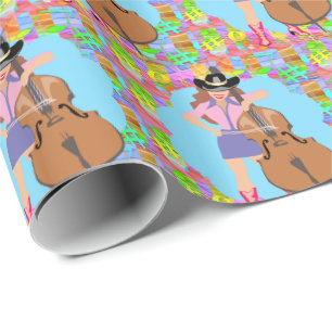 Cowgirl Country Western Bass Gitarre Fiddle Player Geschenkpapier