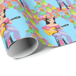 Cowgirl Country Western Gitarrenspieler Sitzen Geschenkpapier