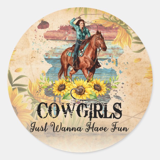 Cowgirl Country Western Runder Aufkleber (Vorderseite)