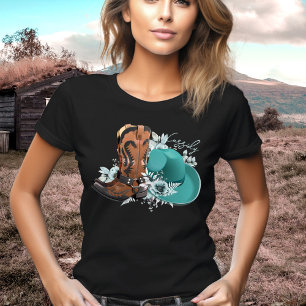 Cowgirl Cowboy Stiefel, der türkisfarbene braune N T-Shirt
