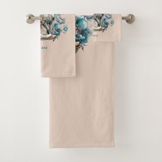 Cowgirl Cowboy Stiefel hat Blumenstrauß Western Badhandtuch Set (Insitu)