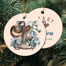 Cowgirl Cowboy Stiefel hat Blumenstrauß Western Keramik Ornament