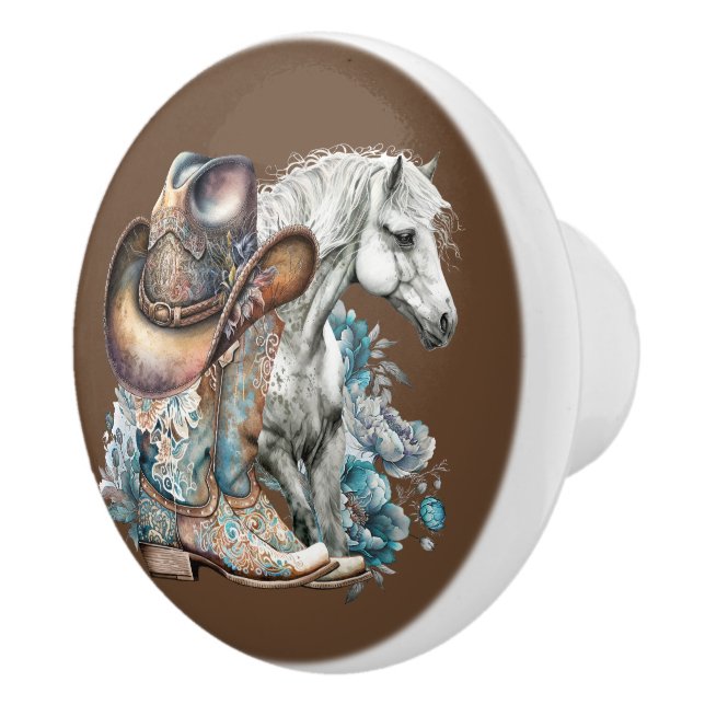 Cowgirl Cowboy Stiefel hat Blumenstrauß Western Keramikknauf (Rechts)