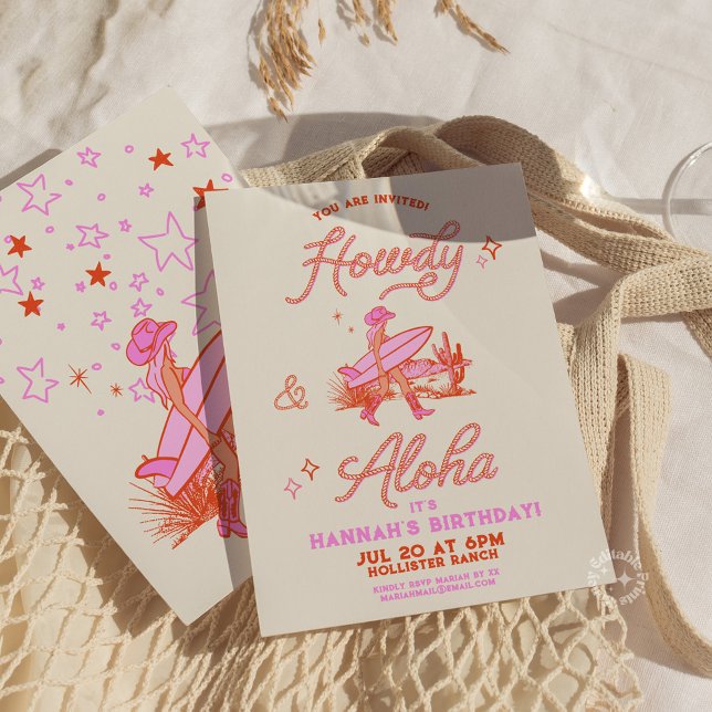 Cowgirl Cowgirl Birthday Western Beach Party Pink Einladung (Coastal Cowgirl Birthday Western Beach Party Invitation)
