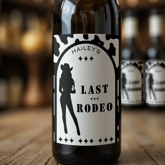 Cowgirl Cowgirl Hochzeitskinder Junggeselinnen-Abs Weinetikett (bride's last rodeo cow print bachelorette party wine bottle labels)