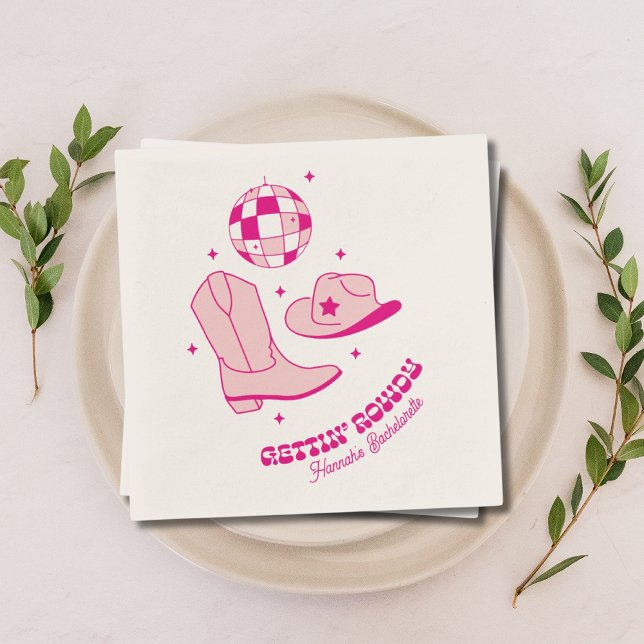 Cowgirl Cowgirl Junggeselinnen-Abschied Disco Pink Serviette (Coastal Cowgirl Bachelorette Party Disco Pink Napkins)