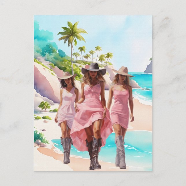 Cowgirl Cowgirl Pink Trio auf Tropical Island Postkarte (Vorderseite)
