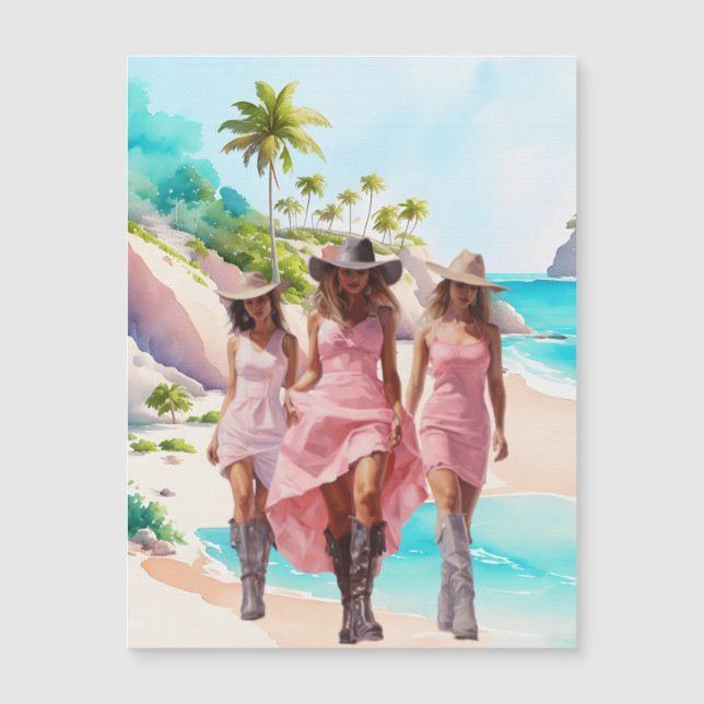 Cowgirl Cowgirl Pink Trio Tropical Island Magnet (Vorderseite)