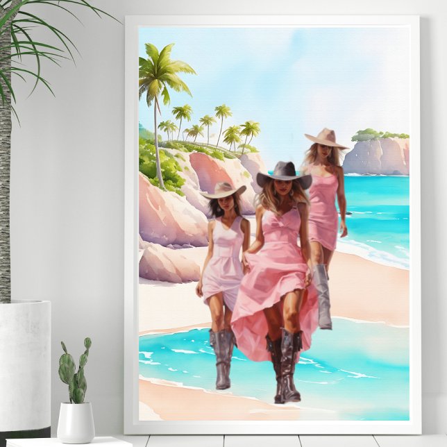 Cowgirl Cowgirl Pink Vibrannt Trio Tropical Island Poster (Von Creator hochgeladen)