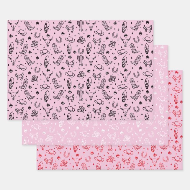 Cowgirl-Cowgirl-Set 3 Western Bachelorette-Geschen Geschenkpapier Set (Set)