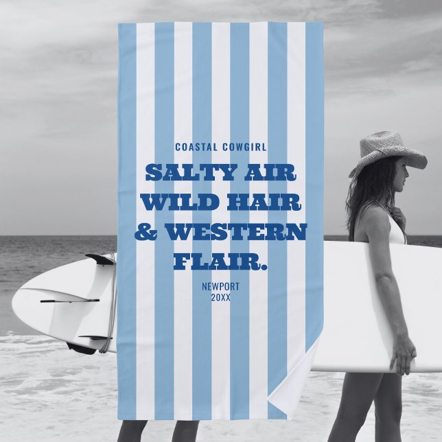 Cowgirl Cowgirl Western Flair Blue Cabana Streifen Strandtuch (Von Creator hochgeladen)