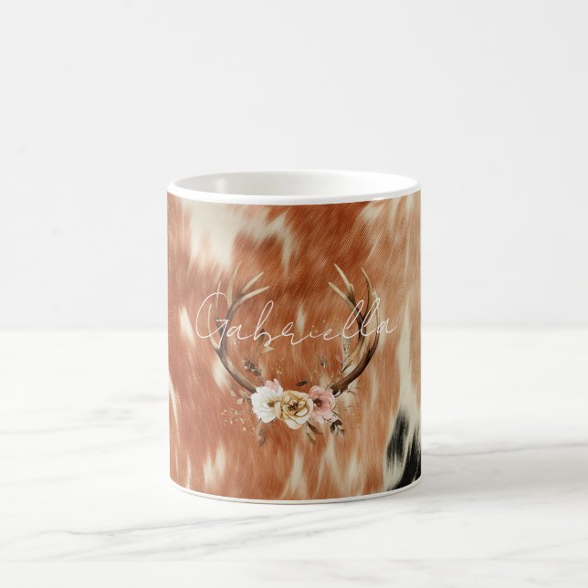 Cowgirl Cowhide Floral Deer Antlers Kaffeetasse (Mittel)