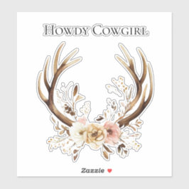 Cowgirl Deer Antlers Floral Howdy Aufkleber
