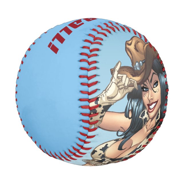 Cowgirl, die ihren Cowboy-Hut-Illustration Baseball (Schrägansicht)