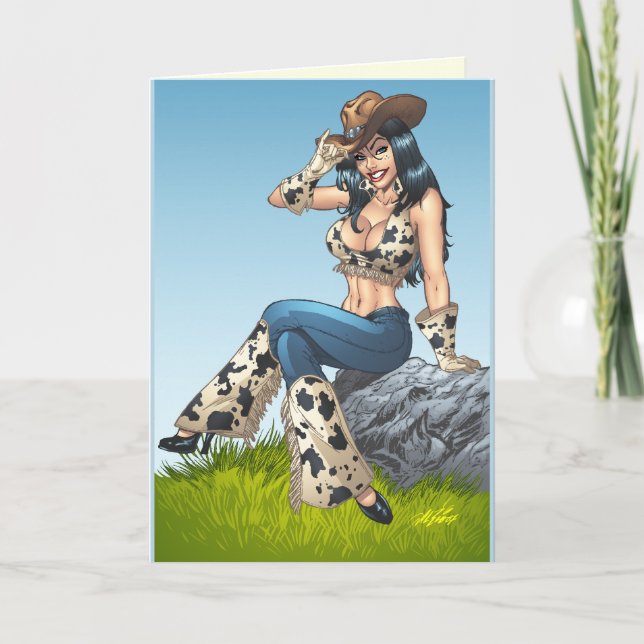 Cowgirl, die ihren Cowboy-Hut-Illustration Karte (Vorderseite)