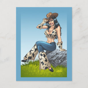 Cowgirl, die ihren Cowboy-Hut-Illustration Postkarte