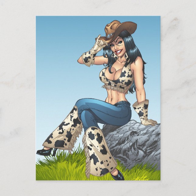 Cowgirl, die ihren Cowboy-Hut-Illustration Postkarte (Vorderseite)