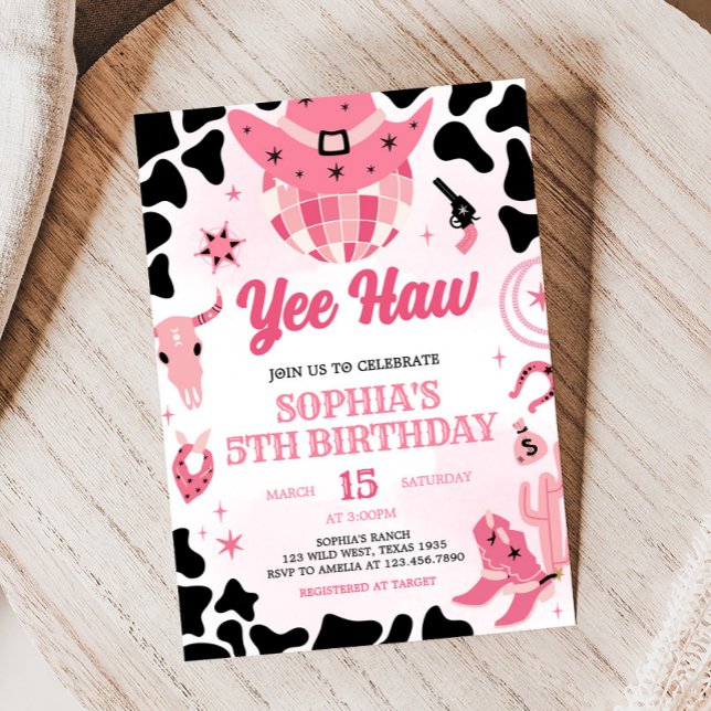 Cowgirl Disco Geburtstagsparty Einladung (Yee Haw Cowgirl Disco Birthday Party Invitation)
