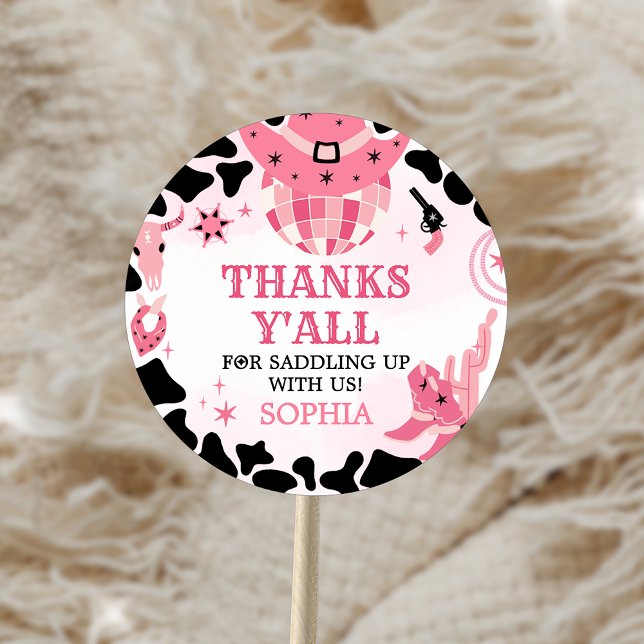 Cowgirl Disco Geburtstagsparty Runder Aufkleber (Von Creator hochgeladen)