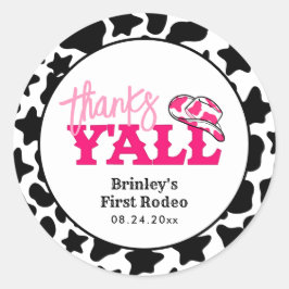Cowgirl Disco Pink First Rodeo Danke Y'all Runder Aufkleber