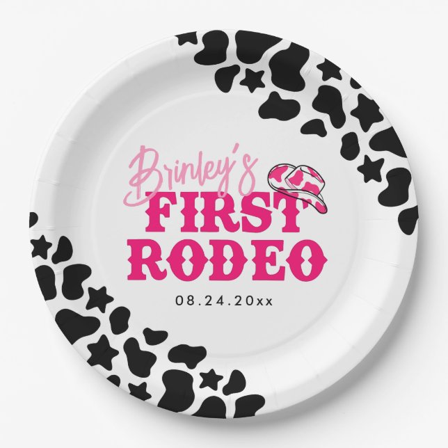 Cowgirl Disco Pink First Rodeo Pappteller (Vorderseite)