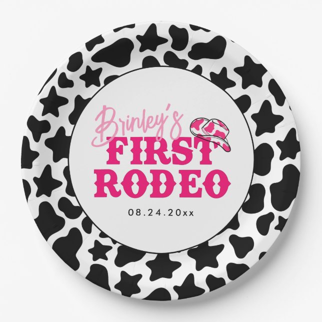 Cowgirl Disco Pink First Rodeo Pappteller (Vorderseite)