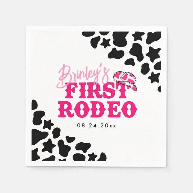 Cowgirl Disco Pink First Rodeo Serviette (Vorderseite)