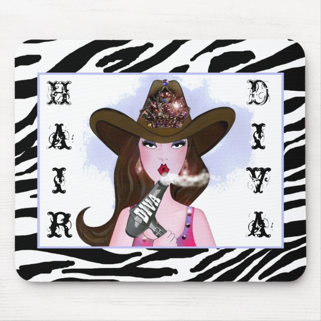 "Cowgirl Diva" Haar Stylist Mousepad (Vorne)