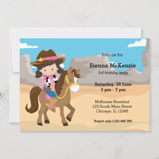 Cowgirl Einladung (Vorderseite)