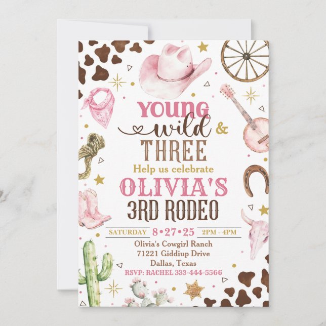 Cowgirl-Einladung, Young Wild & Three, 3. Rodeo Einladung (Vorderseite)