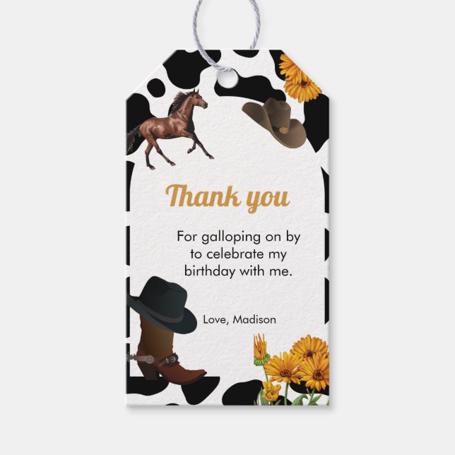 Cowgirl erste Rodeo Geburtstag vielen Dank Geschenkanhänger (Vorderseite)