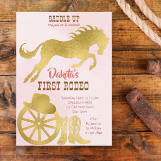 Cowgirl erste rodeo rosa und Gold Geburtstag einla Einladung