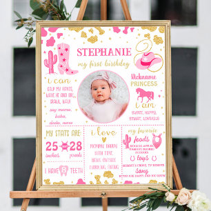 Cowgirl First Birthday Milestone sign (1074) Poster