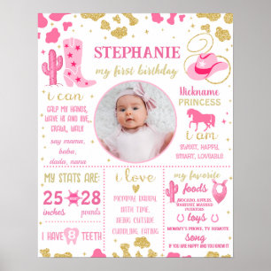 Cowgirl First Birthday Milestone sign (1074) Poster