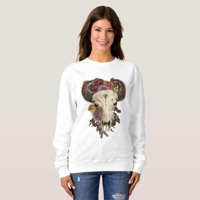 Cowgirl Floral Bison Animal Horned Skull Sweatshirt (Vorne ganz)