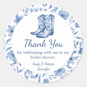 Cowgirl Floral Brautparty Dankeschön blau chic Runder Aufkleber