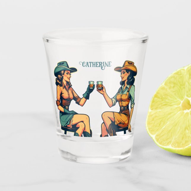 Cowgirl Friends Drinking Shots Custom Schnapsglas (Vorderseite)