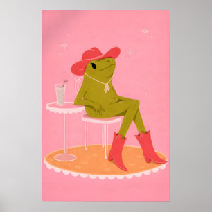 Cowgirl-Frosch-Plakat, Rosa Western-Tierdruck Poster