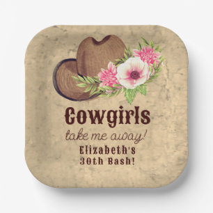 Cowgirl-Geburtstag Rustikale Rosa Blumen  Pappteller