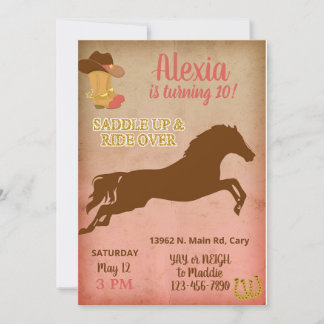 Cowgirl Geburtstagseinladung, Pferdemädchen einlad Einladung