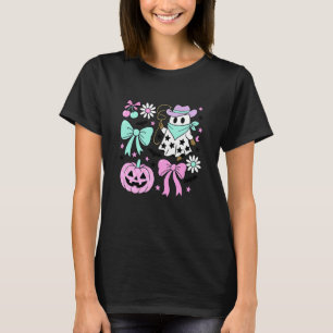 Cowgirl-Geist Süß Halloween Rosa Kürbis-Bogen T-Shirt