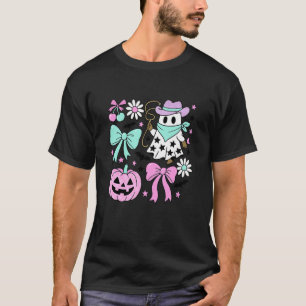 Cowgirl-Geist Süß Halloween Rosa Kürbis-Schleife T-Shirt